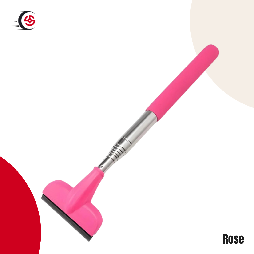 Essuie glace de rétroviseurs rose avec poignée ergonomique pour une meilleure visibilité par temps de pluie.