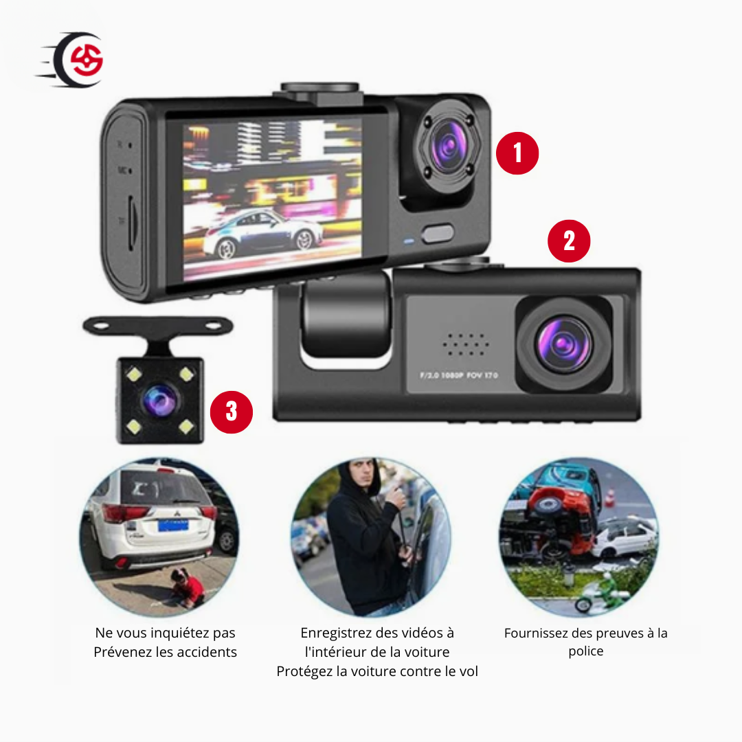 Dashcam haute définition avec grand angle et capteur de choc pour vidéos claires.